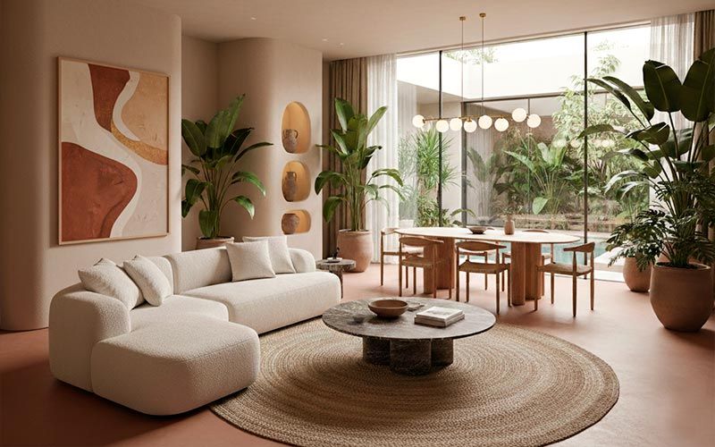 Tendencias de interiorismo 2026 aplicadas en un interior elegante y contemporáneo