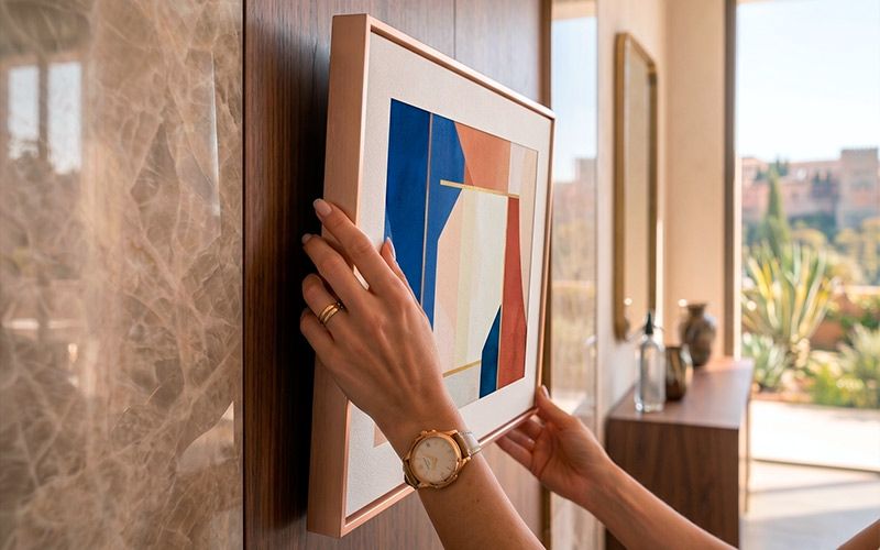 Instalación de obra de arte en un proyecto de decoración de interiores