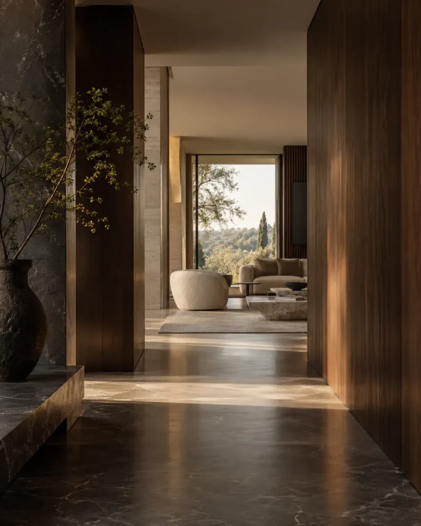 Diseño exterior sostenible en terraza con acabados naturales y arquitectura contemporanea