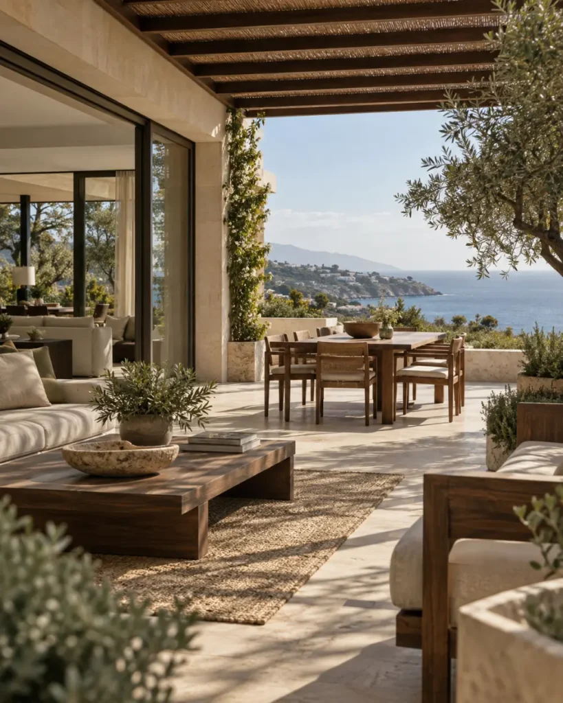 Espacio exterior elegante con integracion armonica entre jardin terraza y vivienda